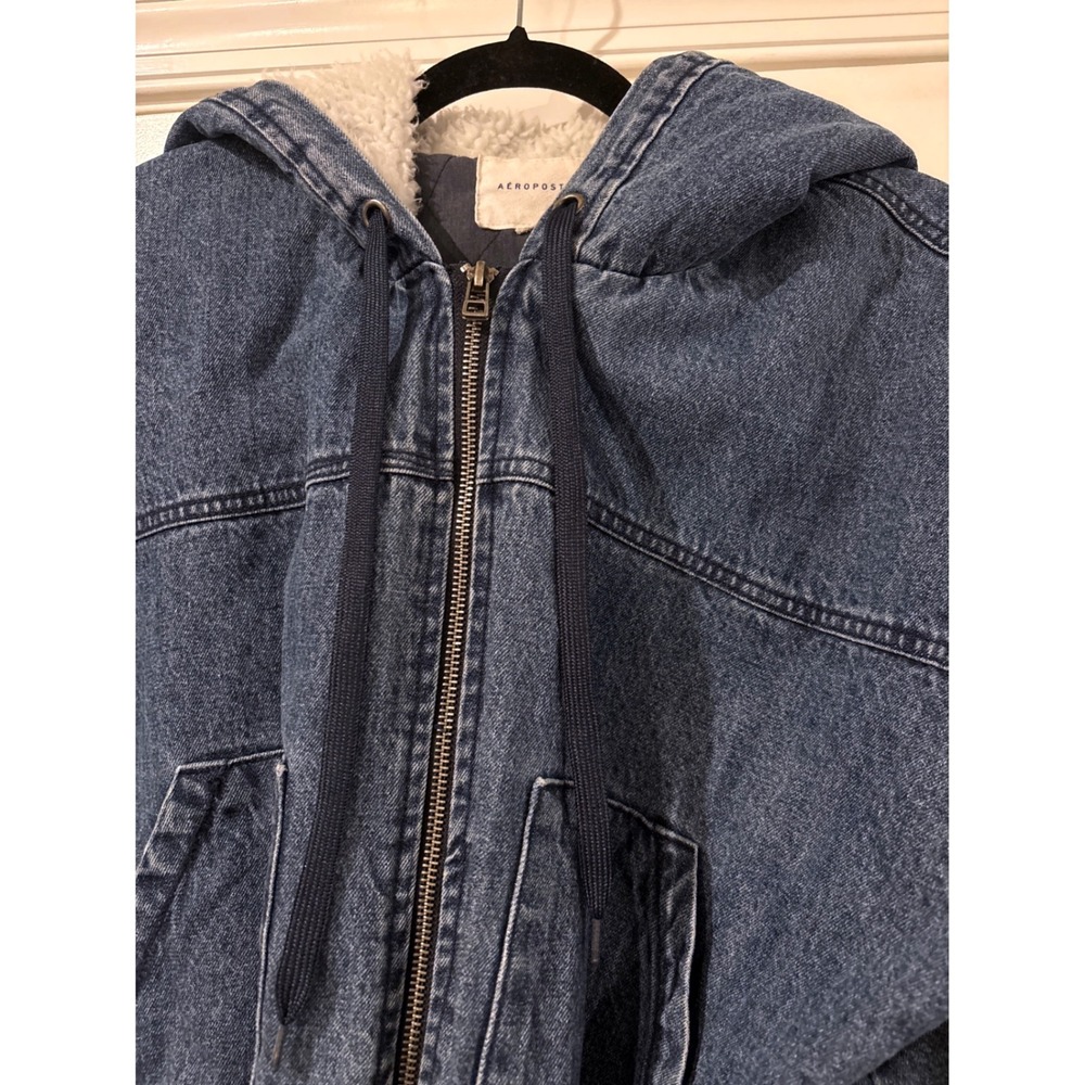 Aeropostale Blue Denim Cropped‎ Sherpa Hooded Jacket Women's XL - Picture 6 of 11